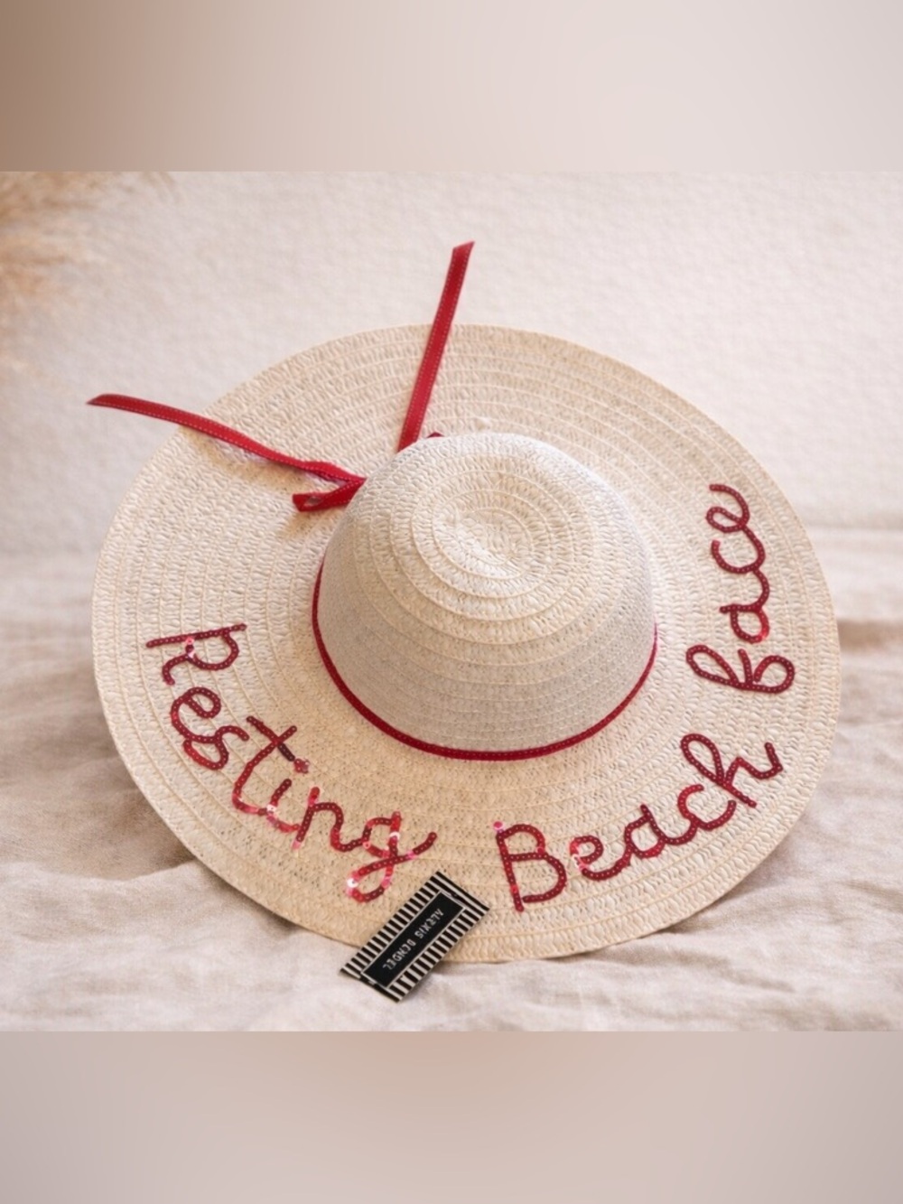 Alexis Bendel White Pink Sequin “Resting Beach Face” Sun Hat NWT